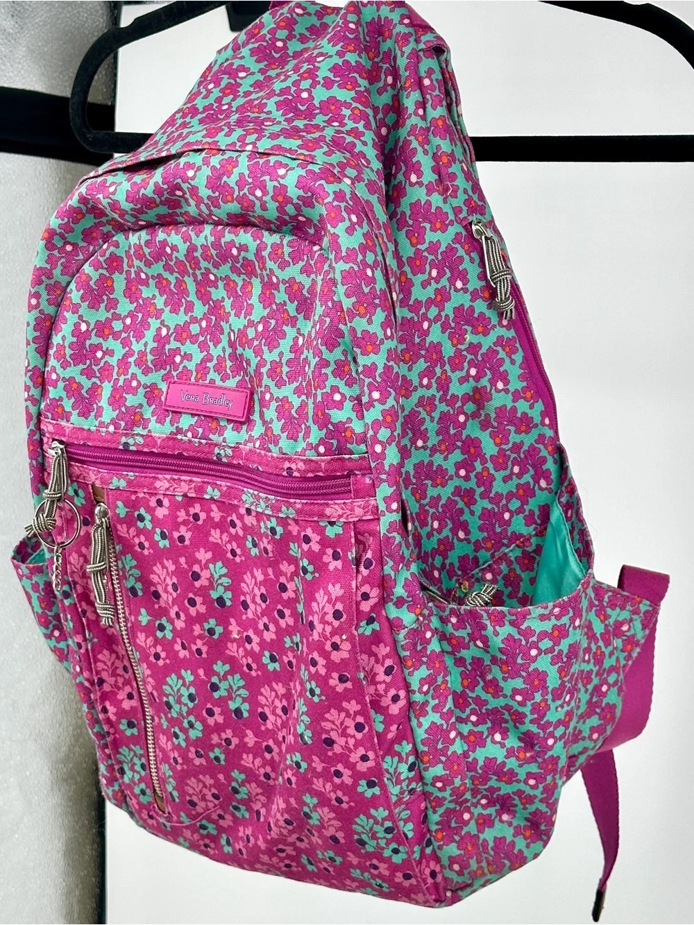 Girls Women Vera Bradley Pink & Teal Floral Backpack Back to School